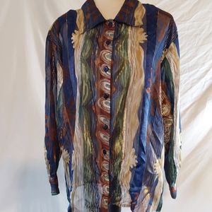 Vintage Liza B Multi Colored Sheer Poylyester Blouse with Metallic Look size 2X